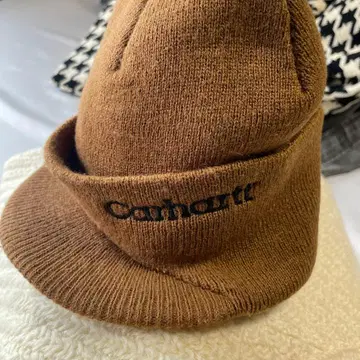 USA 칼하트 챙 달린 니트 캡 브라운 계열 브라운 자수 로고