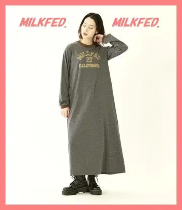 밀크페도 컨디션 최상 스타일업 완판 배색 로고 맥시 플레어 원피스 그레이