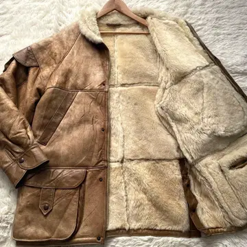 새상품급 무스탕 자켓 코트 멀티 포켓 보아 가죽 절개 XL 상당