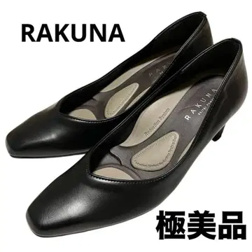 [ 컨디션 최상 ] RAKUNA 라쿠나 정골 펌프스 스퀘어토 가죽 블랙