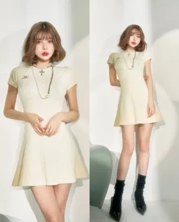 darich 로고 케이블 니트 미니 원피스