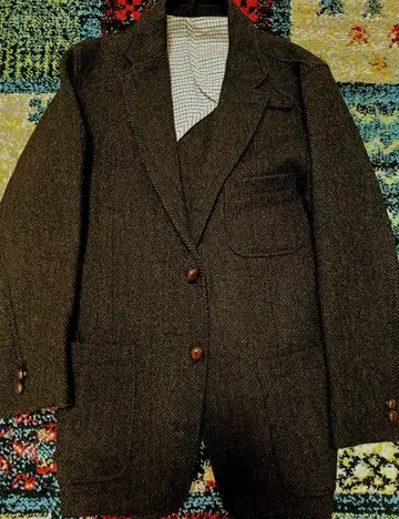 Beams 헤링본 트위드 자켓 다크 브라운