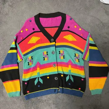 컬러풀 기하학 패턴 가디건