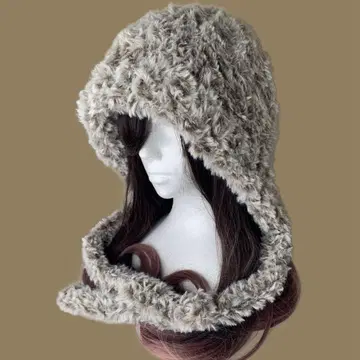 발라클라바 퍼 달린 보닛 퍼 모자 핸드메이드 니트 모자 y2k