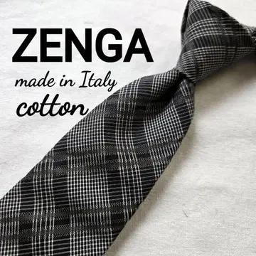 ZEGNA 제냐 넥타이 체크 그레이 블랙 코튼 내로우 타이