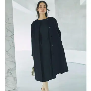 미사용 새상품 셀포드 백 노카라 코트 네이비 36