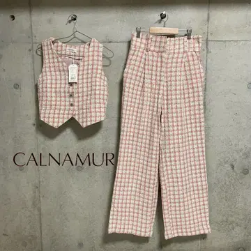 CALNAMUR 트위드 베스트 팬츠 셋업 핑크 S
