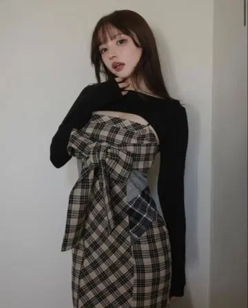 andmary Juni 체크 드레스 베이지 S