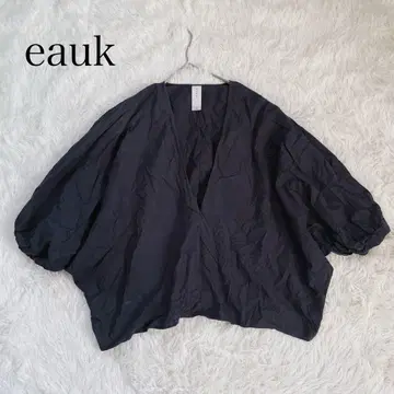 eauk 액타스 V넥 벌룬 슬리브 블라우스 블랙 루즈핏 실루엣
