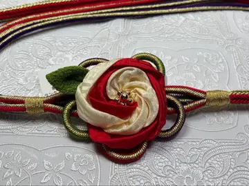 b-112 순수 실크 허리띠 후리소데 성인식 조립 끈 꽃 장식