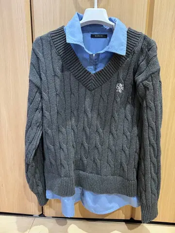 그레이 케이블 니트 스웨터 M 사이즈