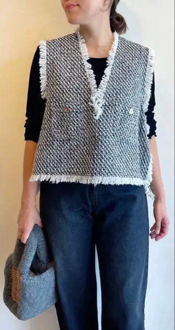 CYAN TOKYO 시안 도쿄 백 오버 트위드 베스트 완판템