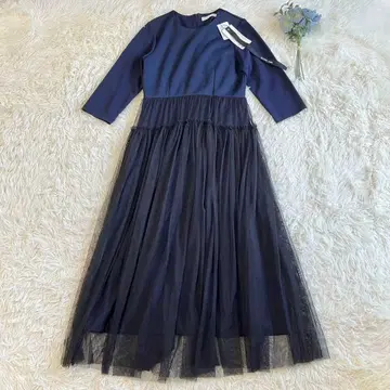 미사용 새상품 에이미 로우 튤 레이어드 드레스 네이비 38 사이즈