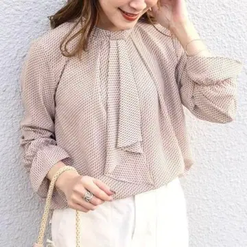 SHIPS 코몬 프린트 블라우스 손세탁 가능 핑크