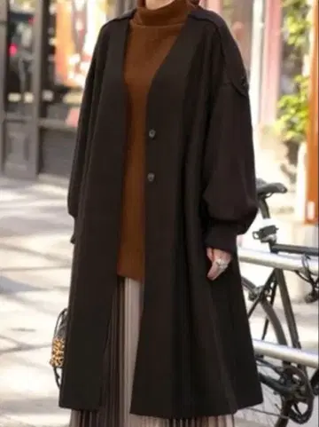 mici (미치) 울 100% 노카라 코트 롱