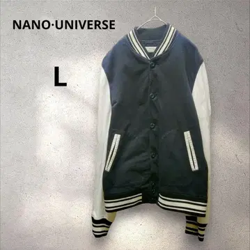 나노 유니버스 블랙/화이트 스트라이프 옷깃 점퍼 블루종 L