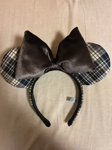 디즈니 체크 머리띠 갈색 브라운