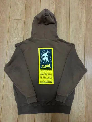 x-girl 브라운 후디 백 프린트