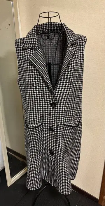 하운드 투스 패턴 베스트 자켓 M~L