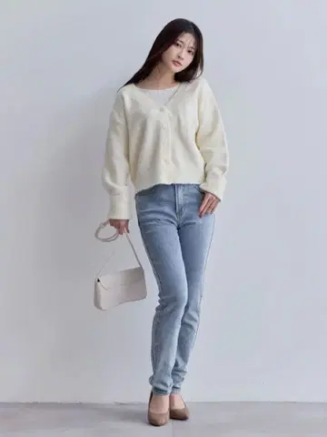 허리 조절 가능한 안쪽 미세 기모 스트레치 스키니 데님: 케미컬 블루