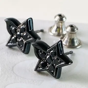 컨디션 최상 라이온 하트 블랙 별 스타 귀걸이 오닉스 남녀 공용