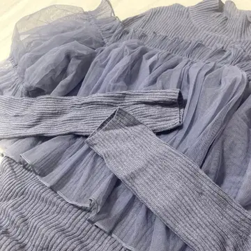 SNIDEL 튤 오프숄더 도킹 니트 풀오버 블루