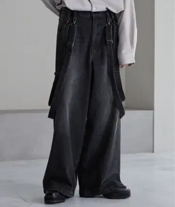 [쿠실] 루즈 실루엣 더블 서스펜더 와이드 팬츠