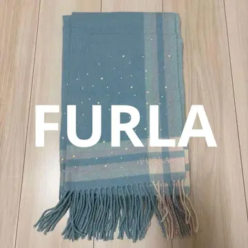 FURLA 체크 무늬 머플러 블루