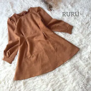 RURU 긴팔 미니 원피스 스웨이드 귀여운 프릴 백 지퍼 걸리시