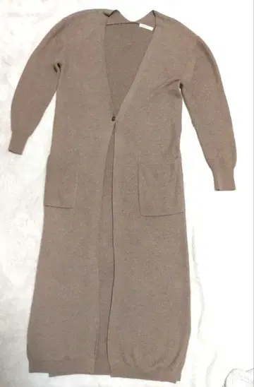 양모 혼방 부드러운 롱 가디건 베이지 V넥