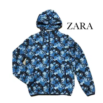 ZARA 나일론 후드티 나일론 자켓 블루 네이비 올 패턴 사파리