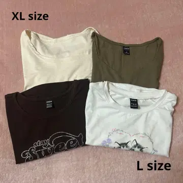 SHEIN 여성용 상의 반팔 T 미니 기장 고양이 4종 세트