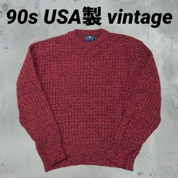 90s USA vintage 울 니트 레드 두꺼운 원단 스웨터 L 사이즈