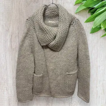 GALERIE VIE 니트 가디건 울 혼방 카라 부착 베이지