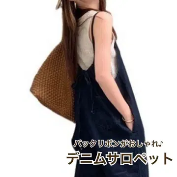 올인원 데님 살로펫 루즈핏 백리본 오버롤 바지