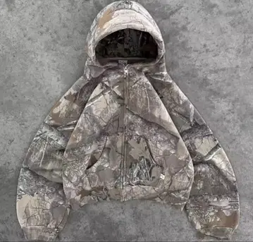 지퍼 후드티 카모플라쥬 리얼트리 스트릿 해외 크롭 기장