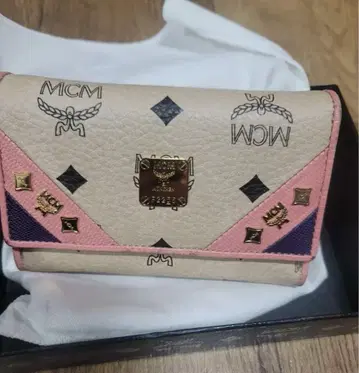 MCM 3단 폴더형 지갑 베이지/핑크/네이비