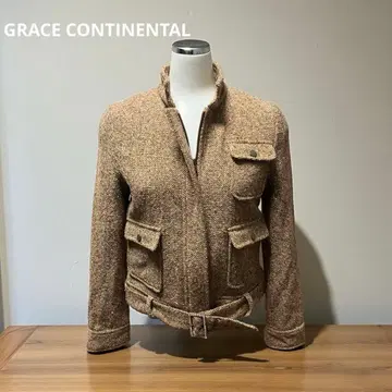 그레이스 콘티넨탈 트위드 라이더 자켓 비쥬 레이스업