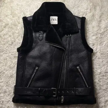 미사용급 ZARA 더블 페이스 베스트 페이크 무스탕 가죽 라이더스