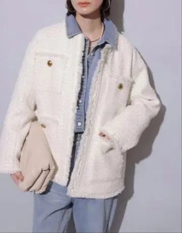 [Arpege story] 노카라 트위드 자켓 화이트 M