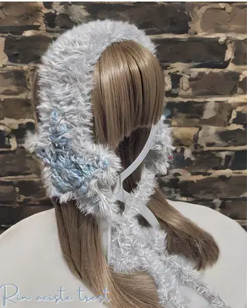 별 모양 귀도리 핸드메이드 니트 스카이블루 그레이 복슬복슬 한국