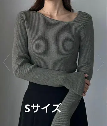 Louere 아지메 넥 리브 니트 S 차콜