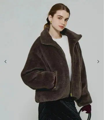 [ L 사이즈 ] coca 워셔블 인조 모피 스탠드 카라 블루종 브라운