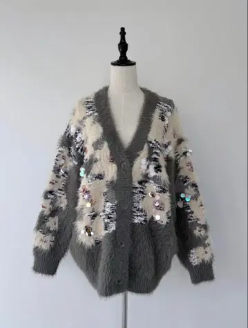 완판! 코엘 [ COEL ] 꽃무늬 비쥬 샤기 가디건 V넥 Gray