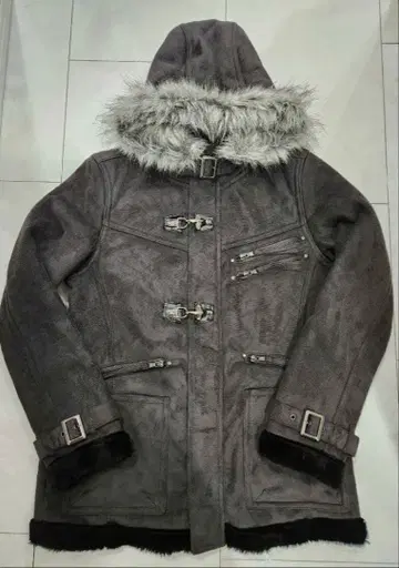 헤이세이 초기 갸루 남자 시크 스타일 그런지 스웨이드 기믹 퍼 후드 코트