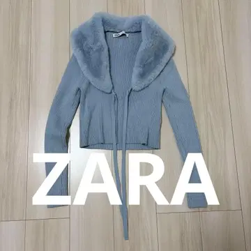 ZARA 자라의 라이트 블루 퍼 트리밍 가디건