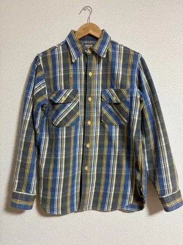 WAREHOUSE 헤비 플란넬 셔츠 S 블루 계열 체크 일본제 웨어하우스