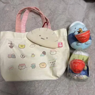 스미코구라시 라멘 봉제 인형, 미니 토트백, 교자 키링 4개 세트