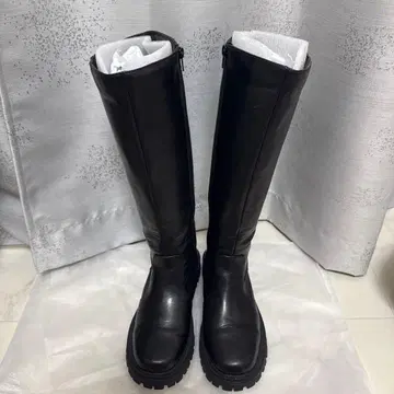 KBF 블랙 가죽 롱 부츠