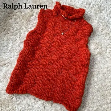 [ 레어 ] 랄프 로렌 손뜨개질 하이넥 슬리브리스 니트